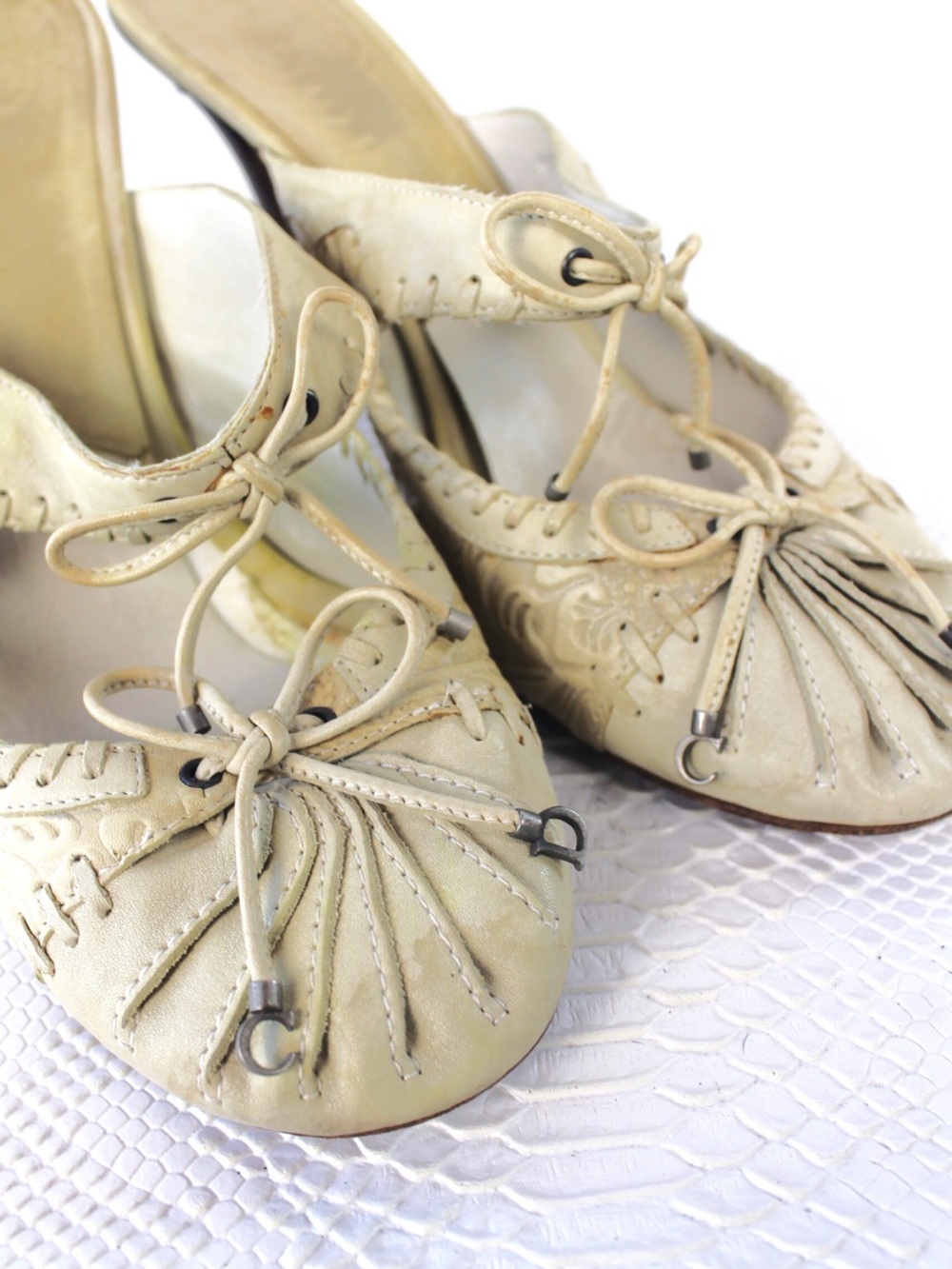 Dior Beige Leather Lace-Up Heeled Mules - Picture 3 of 6